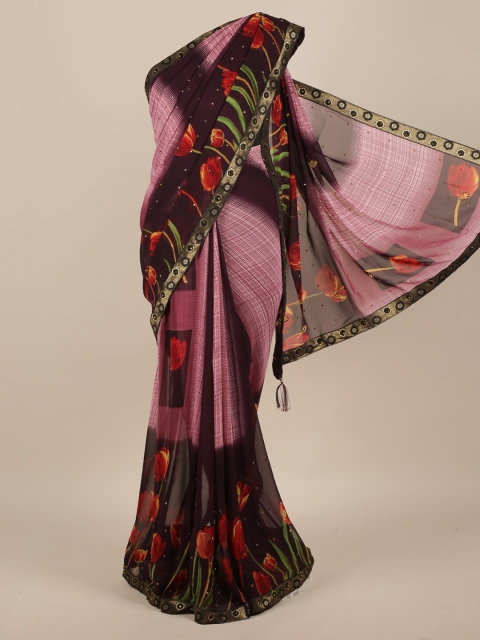 

Pothys Pink Printed Poly Chiffon Saree