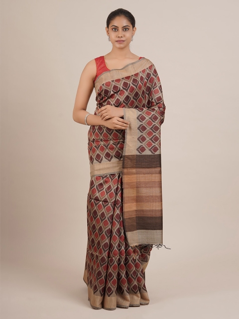 

Pothys Brown & Maroon Pure Silk Woven Design Tussar Saree