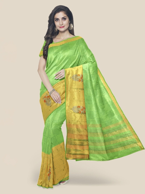 

Kalamandir Green & Yellow Cotton Blend Checked Saree