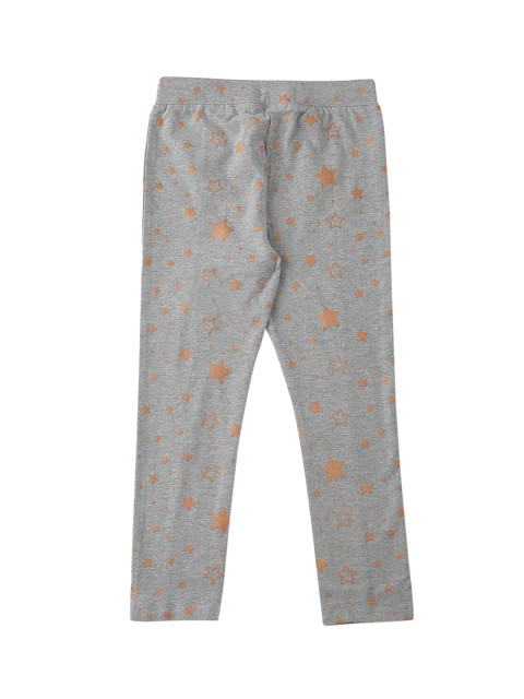 

De Moza Girls Grey Melange & Copper-Coloured Printed Ankle-Length Leggings