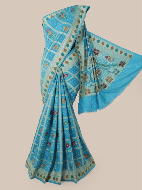 

Pothys Blue Pure Silk Printed Bandhani Saree