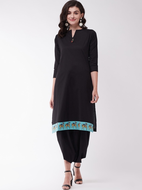 

InWeave Women Black Solid Kurta with Dhoti Pants