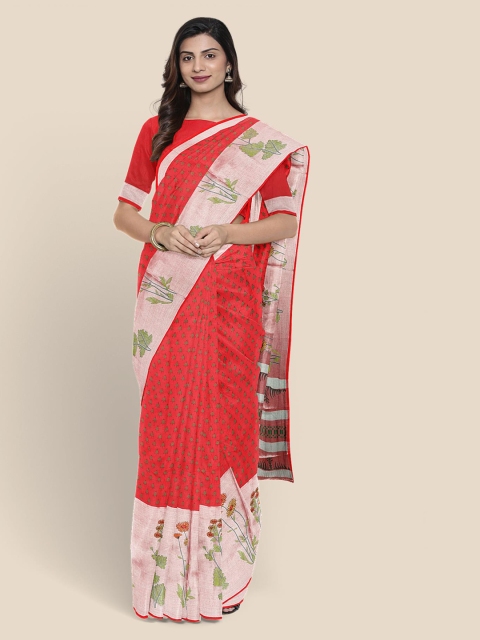 

Kalamandir Red & Green Cotton Blend Woven Design Saree