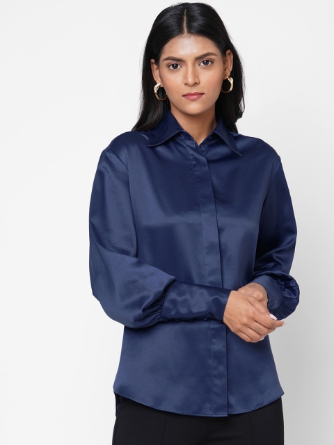 

20Dresses Blue Satin Shirt Style Top