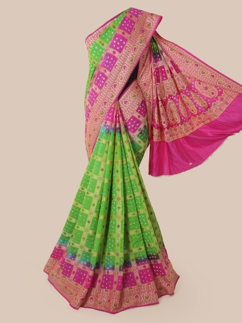 

Pothys Green & Pink Pure Silk Woven Design Bandhani Saree