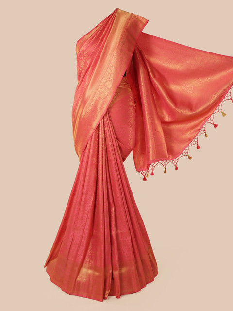 

Pothys Peach-Coloured & Gold-Toned Pure Silk Woven Design Banarasi Saree