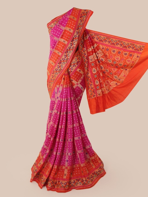 

Pothys Magenta & Orange Pure Silk Printed Bandhani Saree