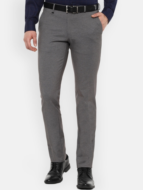 

Van Heusen Men Grey & Black Slim Fit Self Design Formal Trousers