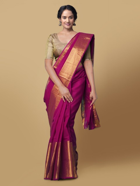 

Unnati Silks Purple Pure Cotton Solid Kanjeevaram Saree