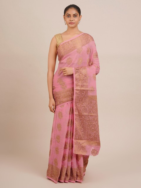 

Pothys Pink Cotton Blend Woven Design Chanderi Saree