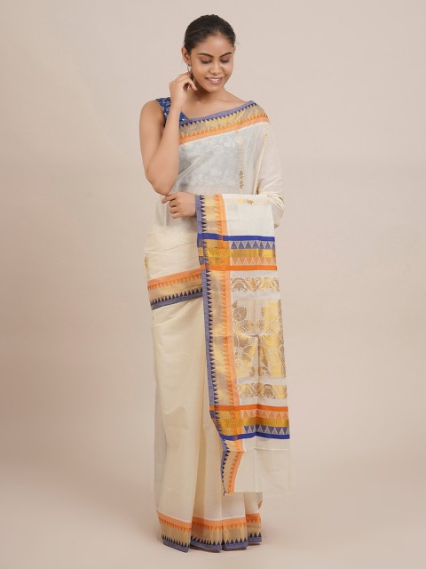 

Pothys Cream-Coloured Solid Pure Cotton Saree