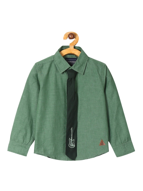 

Cherokee Boys Green Pure Cotton Regular Fit Solid Casual Shirt