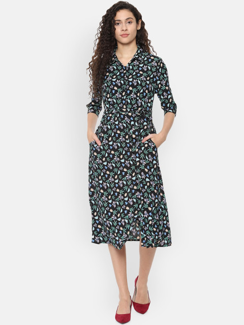 

Van Heusen Woman Black & Blue Printed Shirt Dress