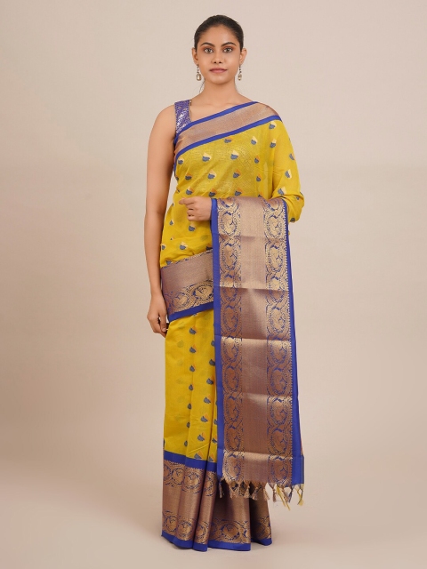 

Pothys Yellow & Gold-Toned Silk Cotton Woven Design Saree