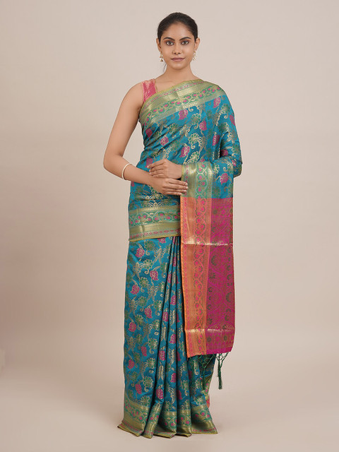 

Pothys Blue Woven Design Cotton Blend Saree