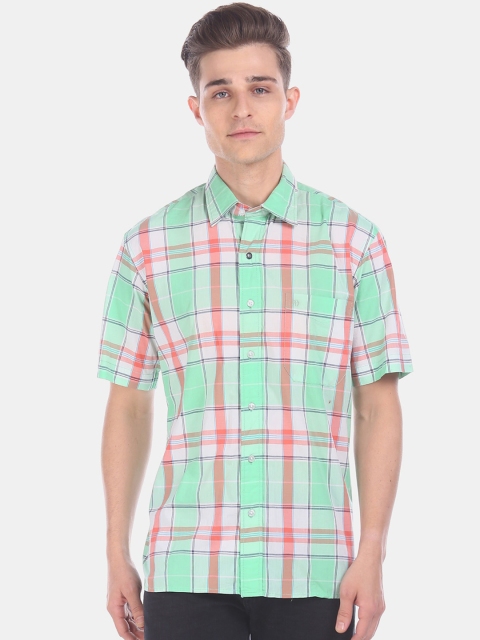 

Arrow Sport Men Green & White Cotton Checked Casual Shirt
