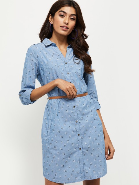 

max Women Blue Printed Shirt Dress