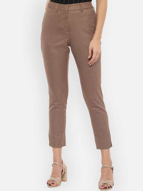 

Van Heusen Woman Women Brown & Maroon Slim Fit Self Design Cigarette Trousers