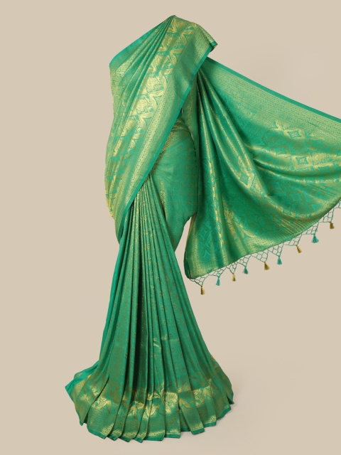 

Pothys Green & Gold-Toned Pure Silk Woven Design Banarasi Saree