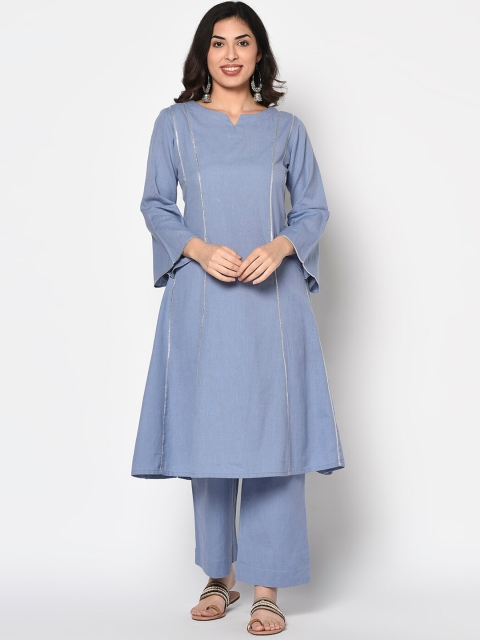

FABNEST Women Blue Flared Sleeves Cotton Kurta