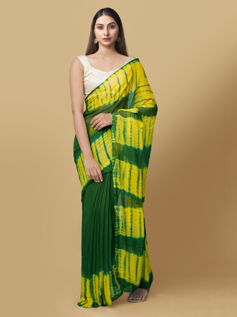 

Unnati Silks Green & Yellow Pure Chiffon Printed Bhagalpuri Saree