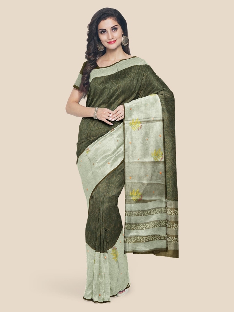 

Kalamandir Olive Green Printed Cotton Blend Saree