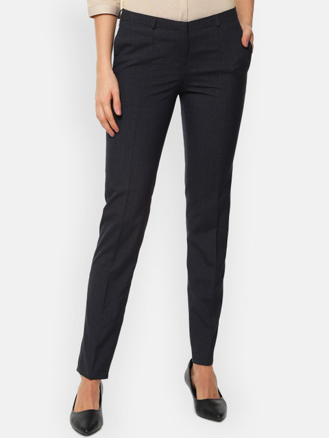 

Van Heusen Woman Charcoal Grey Checked Formal Trousers, Black