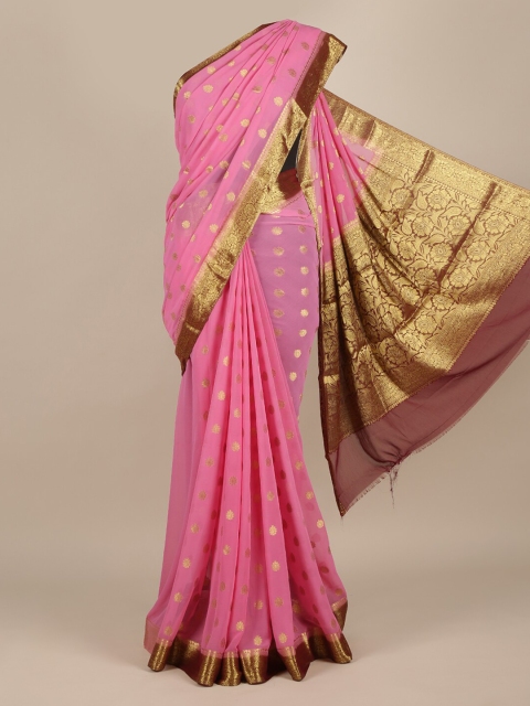 

Pothys Pink & Gold-Toned Poly Georgette Woven Design Saree