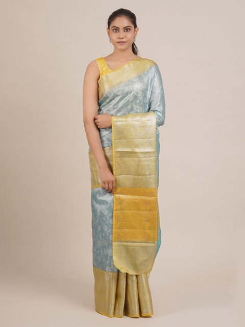 

Pothys Blue & Yellow Cotton Blend Woven Design Saree