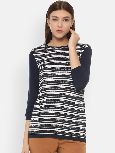 

Van Heusen Woman Navy Blue & White Striped Regular Top