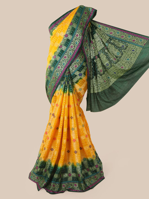 

Pothys Yellow & Green Pure Silk Printed Bandhani Saree