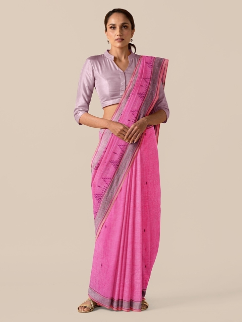 

Taneira Pink & Grey Pure Cotton Woven Design Jamdani Saree