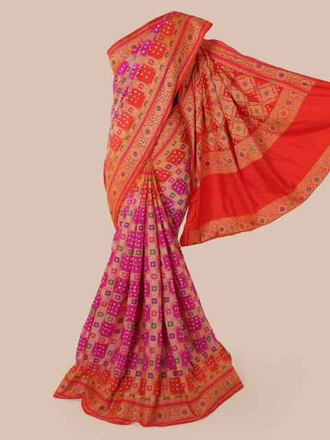 

Pothys Magenta & Orange Pure Silk Printed Bandhani Saree