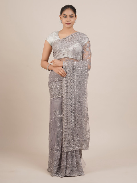 

Pothys Grey Embroidered Net Saree