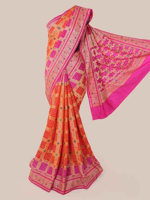 

Pothys Orange Pure Silk Printed Bandhani Saree