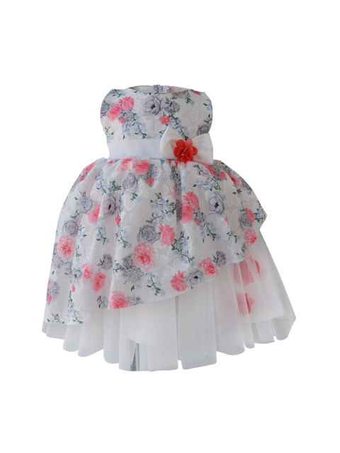 

Faye Girls Off-White & Pink Floral Print Lace layered Fit & Flare Dress