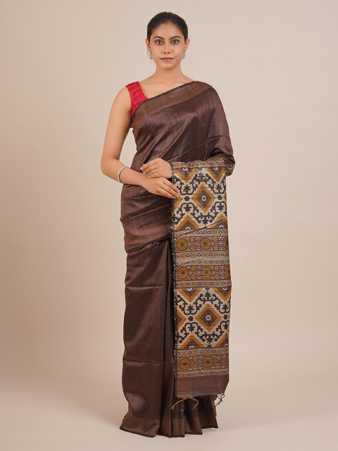 

Pothys Coffee Brown Solid Pure Silk Saree
