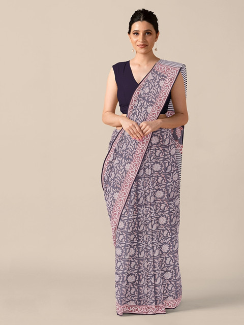 

Taneira Black & Peach-Coloured Pure Cotton Printed Bagru Saree