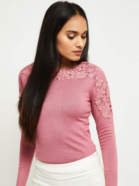 

max Pink Floral Embroidered Regular Top