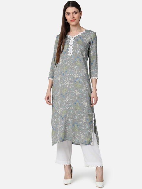 

AHIKA Women Grey Printed Kurta with Trousers