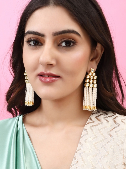 

Rubans 24K Gold-Plated & White Kundan Contemporary Drop Earrings