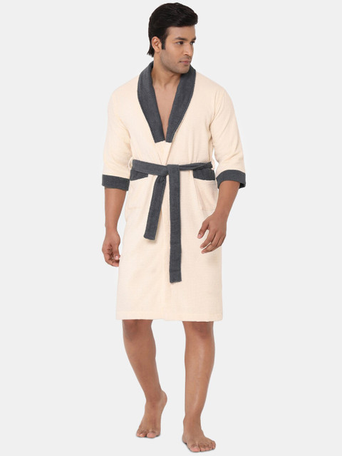 

SPACES Men Pink & Grey 300 GSM 100% Cotton Bath Robe