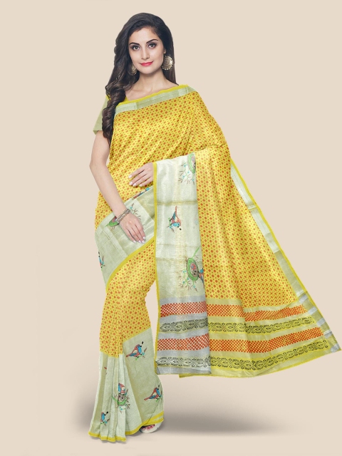 

Kalamandir Yellow Printed Cotton Blend Saree