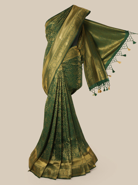 

Pothys Green & Gold-Toned Pure Silk Woven Design Banarasi Saree