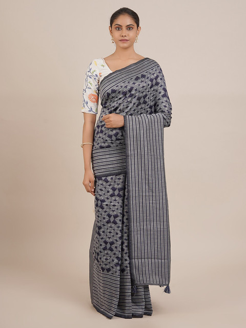 

Pothys Navy Blue & Grey Pure Cotton Woven Design Saree