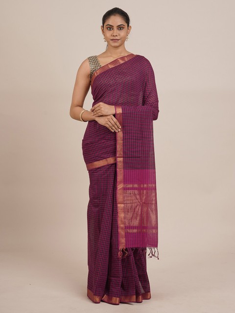 

Pothys Magenta & Black Pure Cotton Checked Mangalagiri Saree
