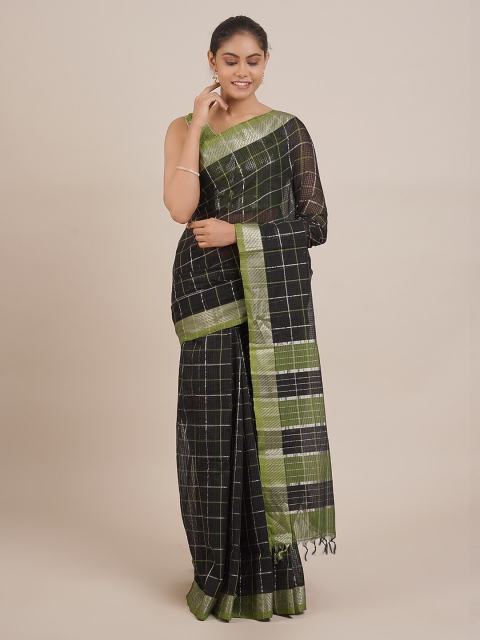 

Pothys Black Pure Cotton Checked Mangalagiri Saree
