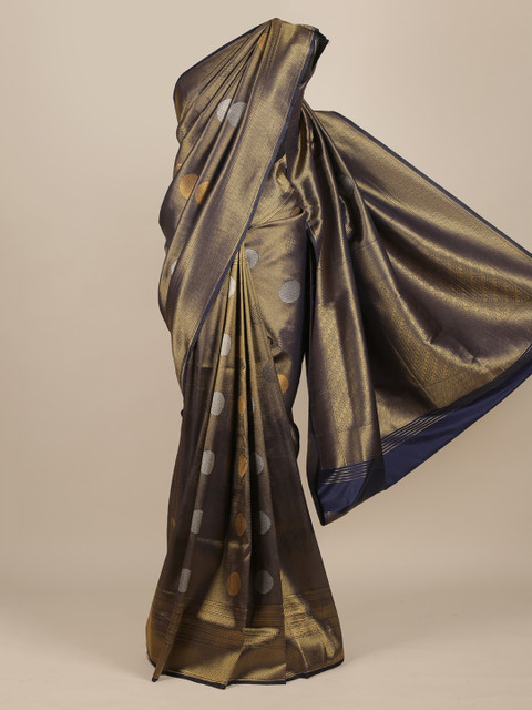 

Pothys Navy Blue & Gold-Toned Jute Silk Woven Design Saree