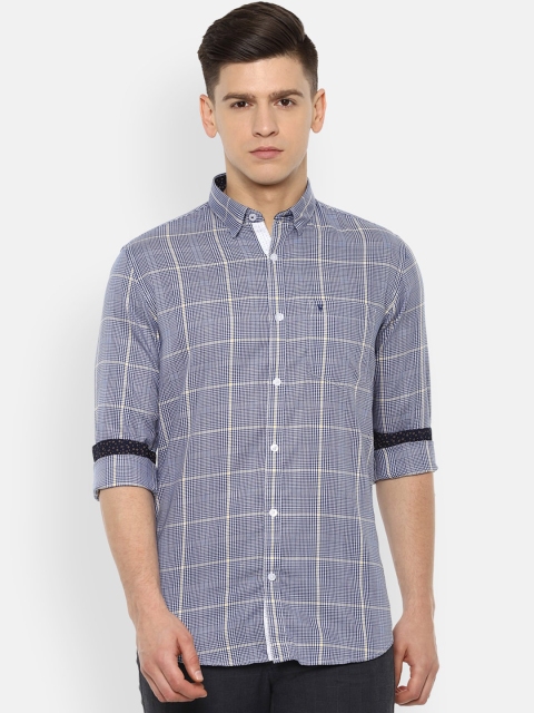 

Van Heusen Sport Men Navy Blue & Yellow Slim Fit Checked Casual Shirt