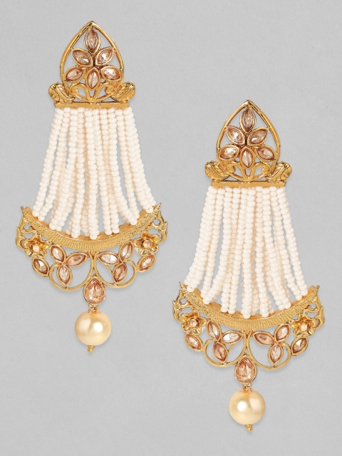 

Rubans Gold-Plated & White Crescent Shaped Drop Earrings